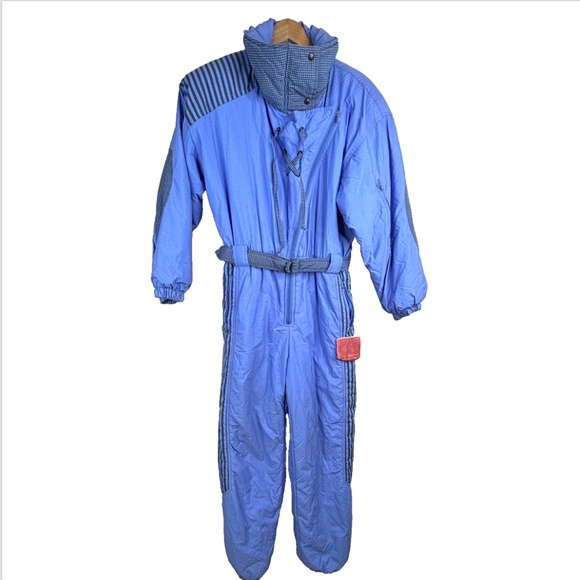 VTG 80s Ski Suit One Piece Snowsuit Womens 16 Powder Blue Retro Made in Italy - Picture 1 of 16